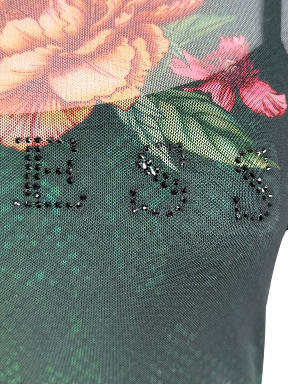 Guess Green Floral Mesh Rhinestone Bodycon Mini Dress | Sirencore Whimsigoth Y2K - Picture 10 of 16